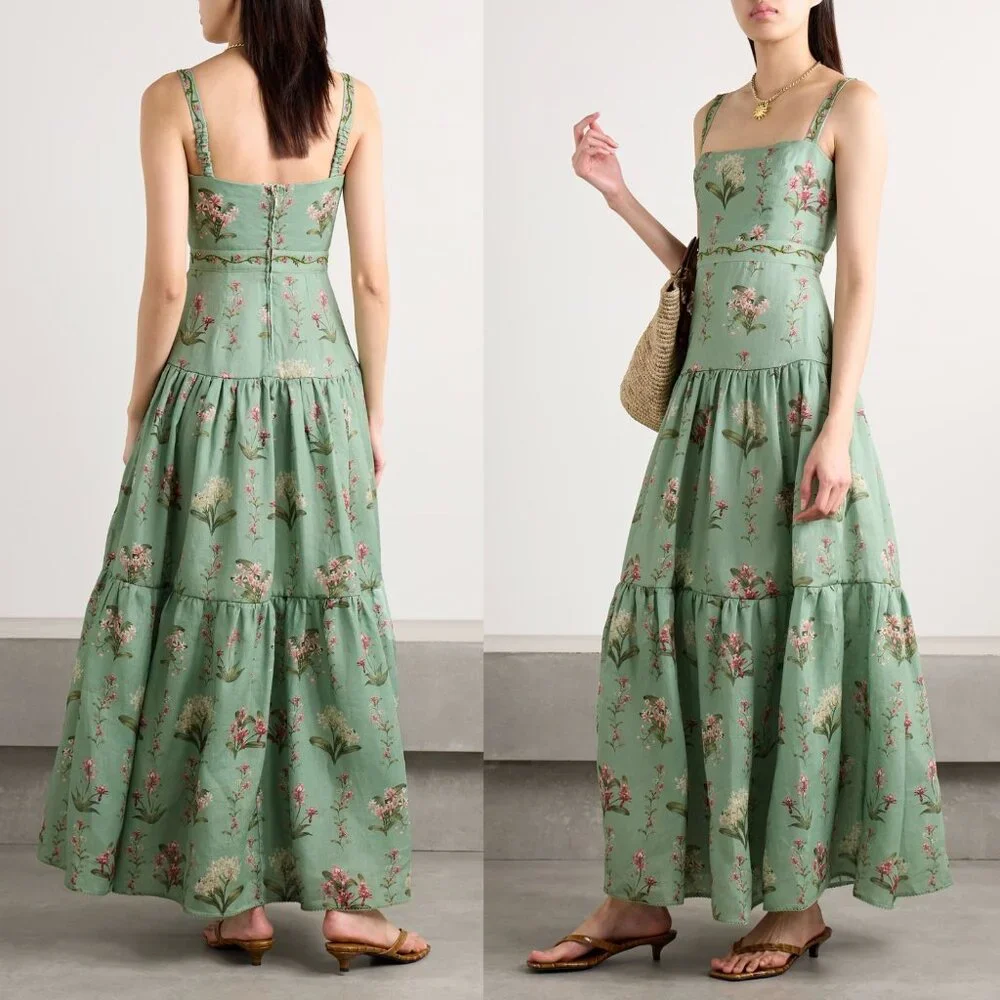Agua by Agua Bendita Lima Maxi Dress Orquidea Green Embroidered Floral Size M - Picture 14 of 15